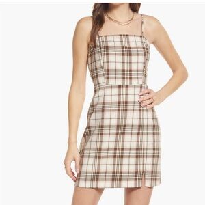 BP. Preppy Woven Minidress Ivory / Pink / Brown Plaid (NWT!)